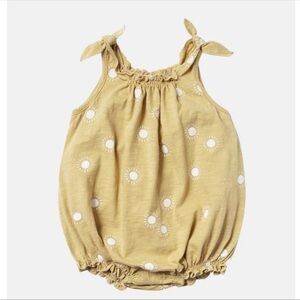 Rylee + Cru Shoulder Tie Sunburst Bubble Onesie in Citron Sun Print
